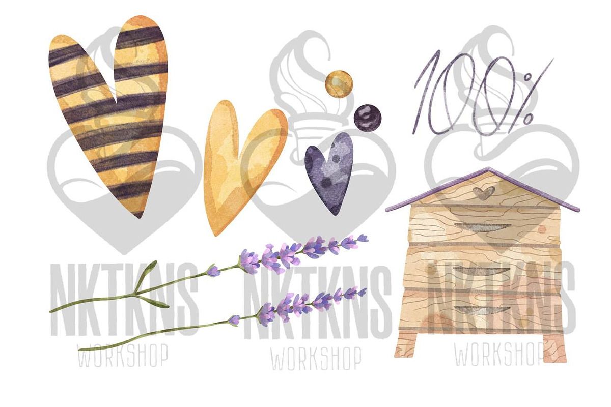 Watercolor Honey Clipart. Bee., a Food Illustration by NKTKNS (Photo 4 of 8)