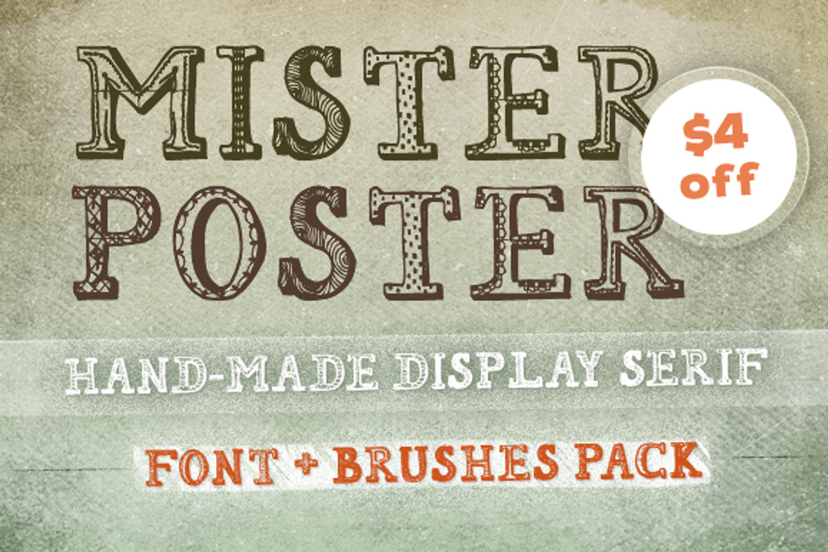 [$4 off] 'Mr Poster' Font + Brushes, a Serif Font by Frisk Shop (Photo 1 of 3)