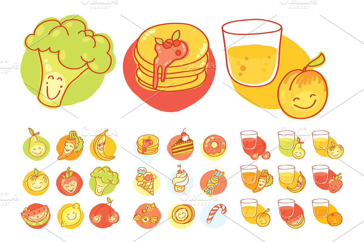 Kids Menu BIG vector elements set, a Food Illustration by Olyzel (Photo 4 of 4)