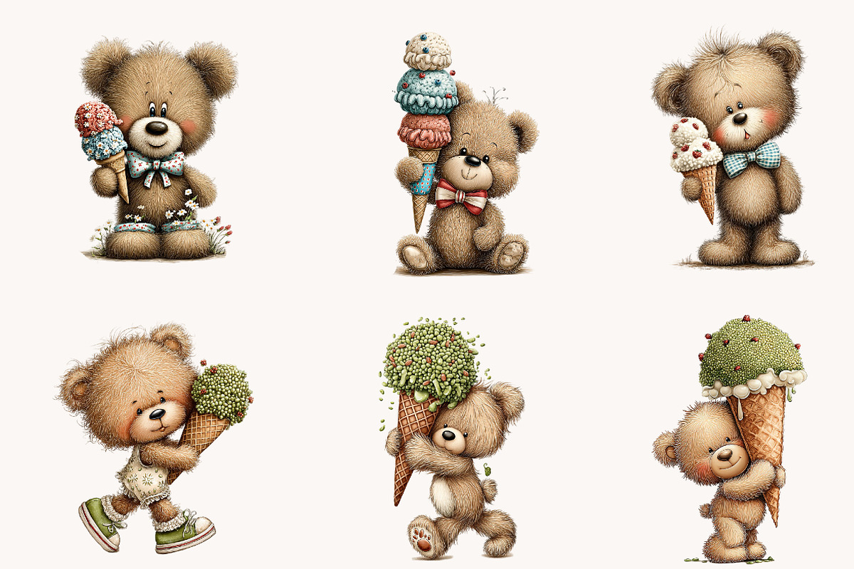 Summer Ice Cream Teddy Bear Clipart, a Seasonal Illustration by Designworld (Photo 4 of 10)