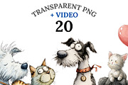 20 Whimsical Cat and Dog PNG Clipart, an Animal Illustration by Pati Charm Studio (Thumbnail 1 of 8)