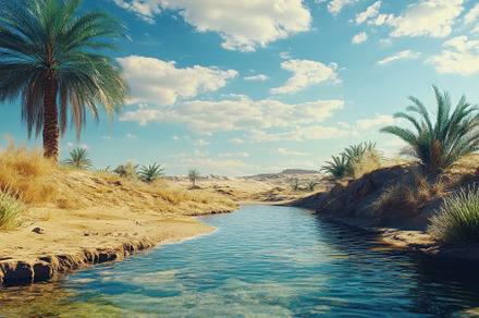 Relaxing oasis surrounded by desert, a Photo by Iftikhar Alam