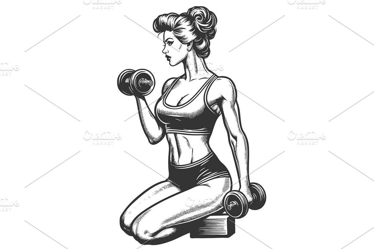 fit woman lifting dumbbells vector, a Sport Illustration by AlexArt