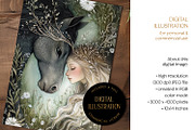 Nymph & Black Horse Illustration, an Animal Illustration by The Dutch Lady Designs (Thumbnail 2 of 4)