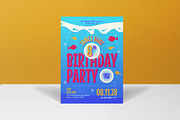 Blue Modern Kids Birthday Invitation, a Card Template by graphicook (Thumbnail 2 of 3)