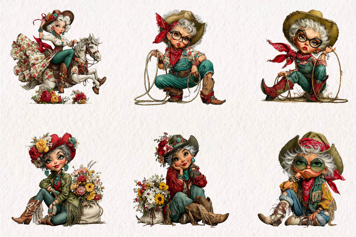 Western Grandma Clipart Bundle, a Seasonal Illustration by CreationArt (Photo 3 of 7)