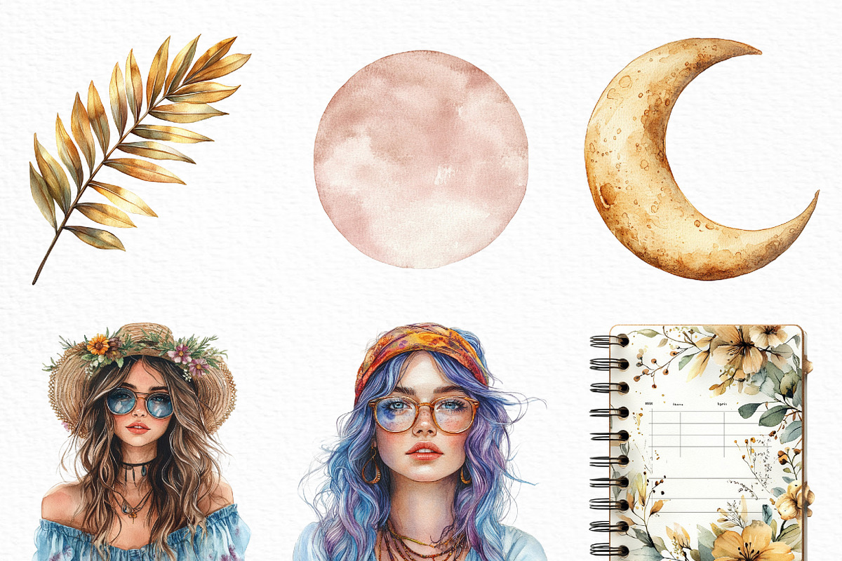 Watercolor Boho Planner Clipart, an Illustration by Craft Nest (Photo 2 of 6)