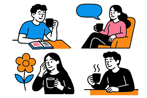 People enjoying coffee during, a Person Illustration by ZinetroN