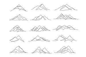 One line mountains. Linear mountain, an Illustration by winwin.art