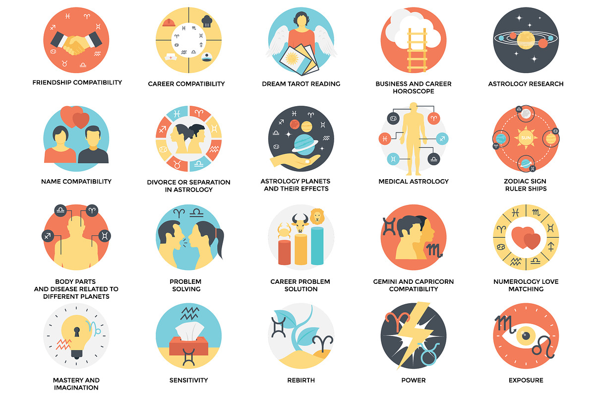 60 Flat Astrology Icons, a Duotone Icon by Prosymbols (Photo 3 of 4)