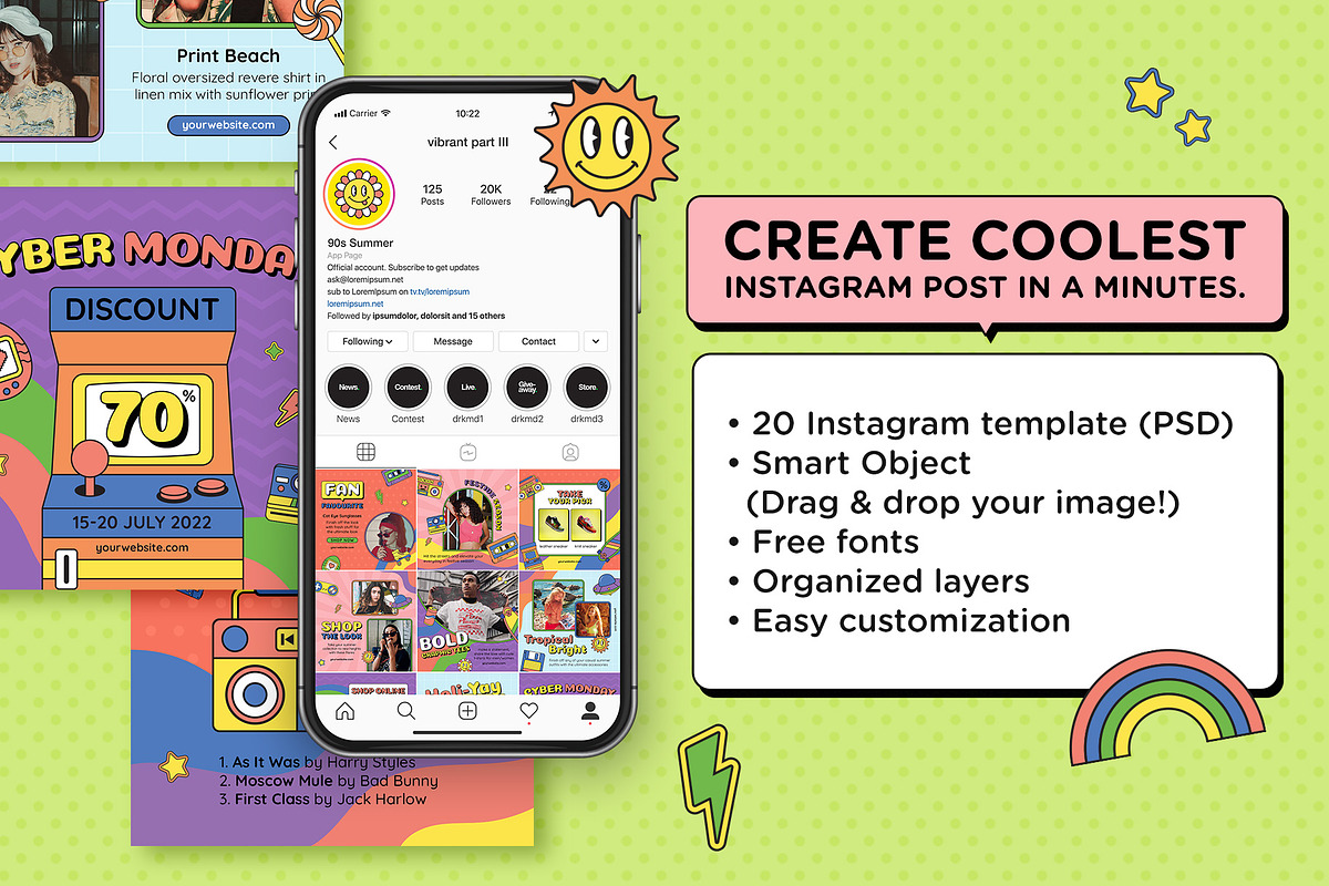 90s Summer Instagram Template, a Social Media Template by muhisya (Photo 2 of 14)