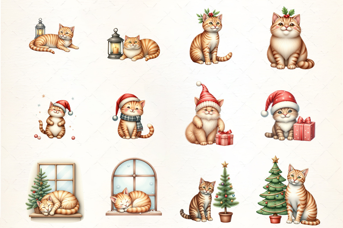 Vintage Christmas PNG, Cat, an Illustration by CrexoraLab (Photo 3 of 5)