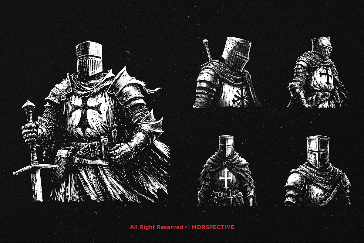 10 Bundle Dark Art Crusader Soldier, an Illustration by Morspective (Photo 3 of 7)