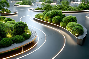 Landscape design featuring modern garden paths with illuminated greenery at dus, a Photo by AlyaAnd