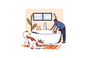 People cleaning home together set, a Person Illustration by PaperTrident (Thumbnail 8 of 9)