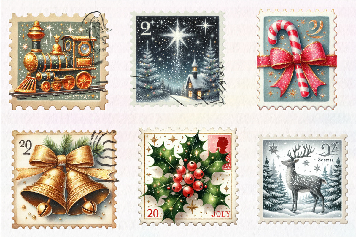 Vintage Christmas Postage Stamps PNG, an Illustration by CreationArt (Photo 2 of 5)