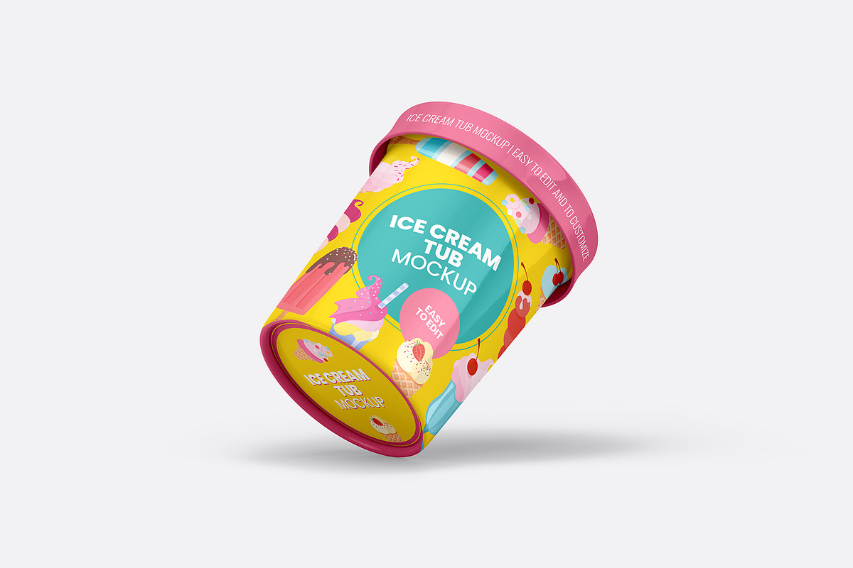Ice Cream Tub Mockup - 8 views, a Packaging Mockup by Illusiongraphic (Photo 4 of 19)