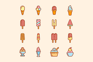 Set Of 16 Ice Cream Outline Icons