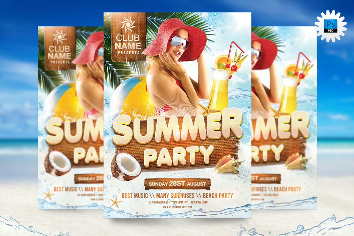 Summer Party Flyer Template, a Flyer Template by Briell Design (Photo 1 of 2)