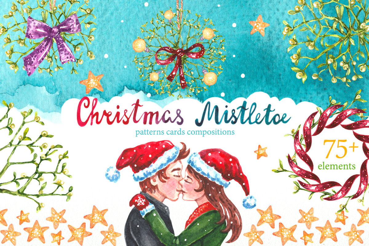 Christmas Mistletoe Watercolor Set, a Decorative Illustration by AnnieDove (Photo 1 of 9)
