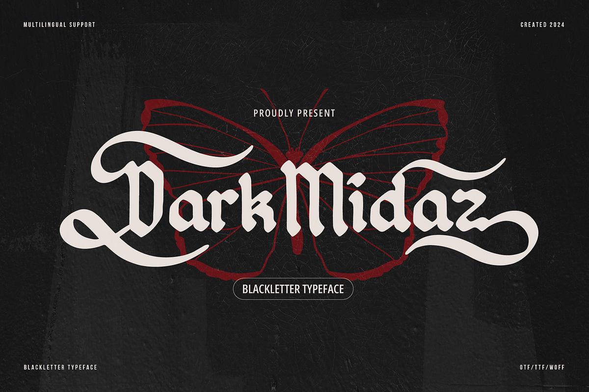 Dark Midaz | Blackletter Typeface, a Blackletter Font by Denustudios (Photo 1 of 15)