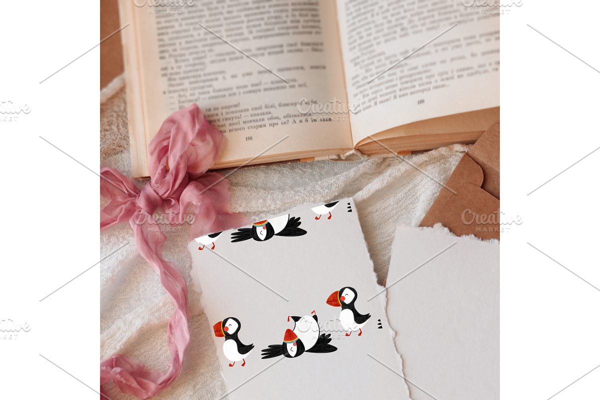 Watercolor Puffin Seamless Pattern, an Animal Illustration by Oleksandra Illustrates (Photo 6 of 13)