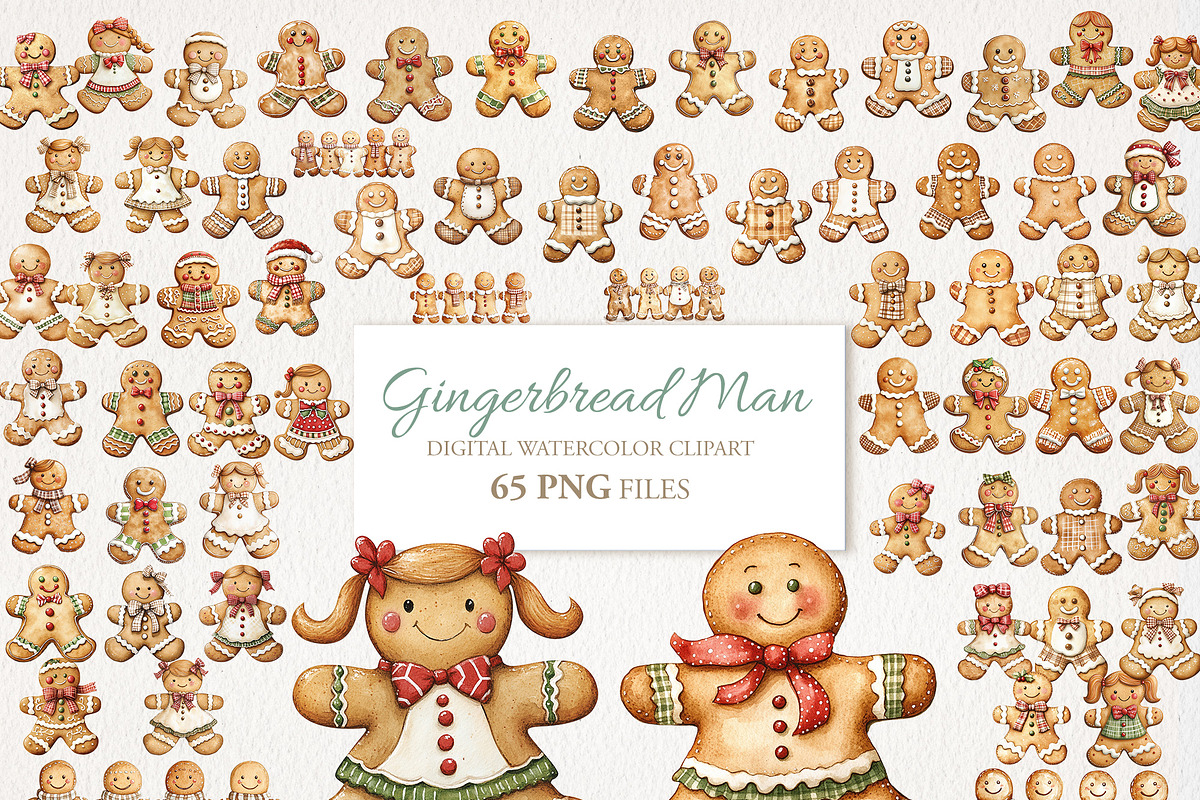 Gingerbread Man Clipart 65 PNG, a Seasonal Illustration by EleSArtDesign (Photo 1 of 4)