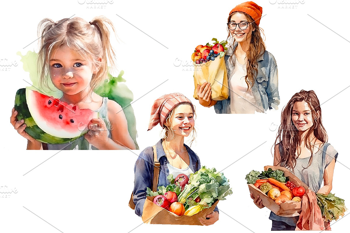 Farmer's market, watercolor clipart, a Food Illustration by AkvarelRiver (Photo 2 of 7)
