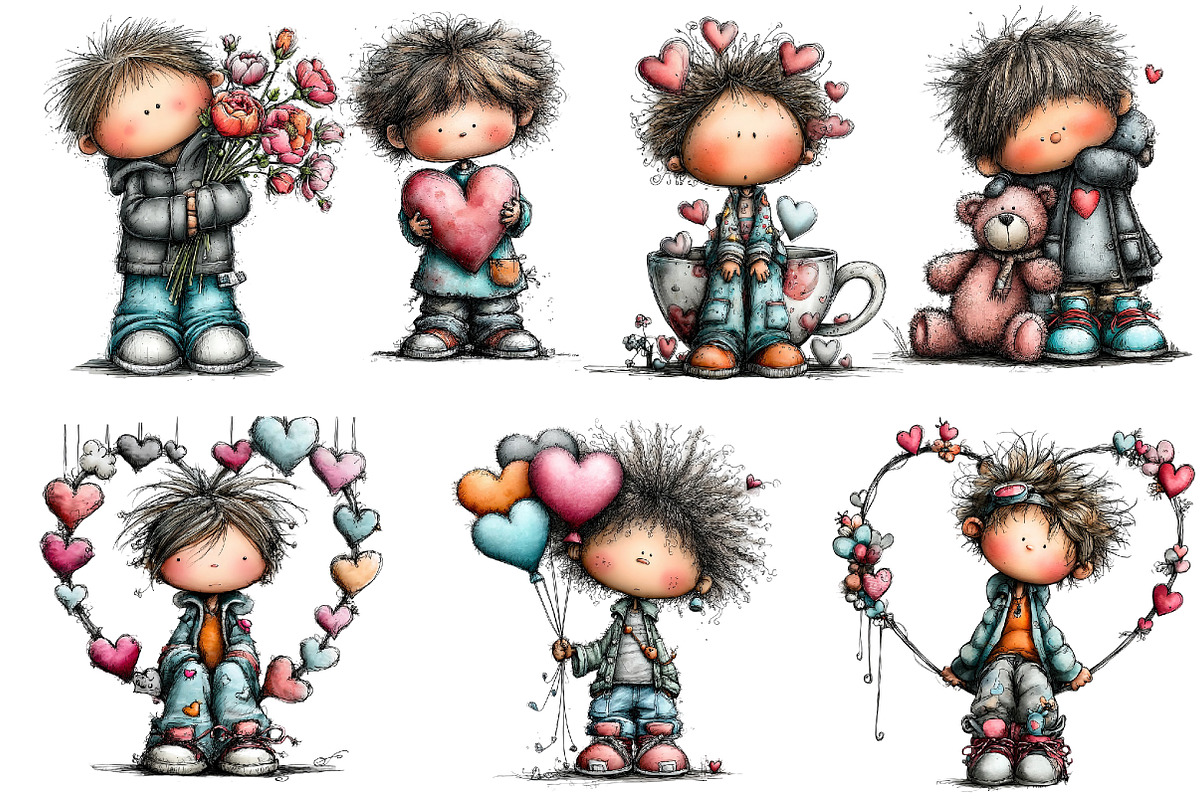 Whimsical Valentine Boy Clipart, an Illustration by Dream Creation (Photo 3 of 6)