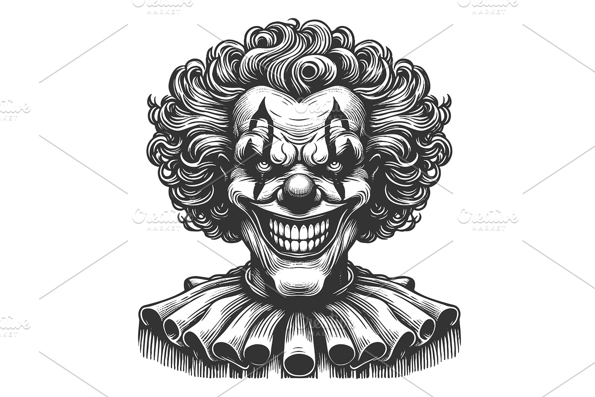 Creepy evil clown with menacing, a Person Illustration by AlexArt