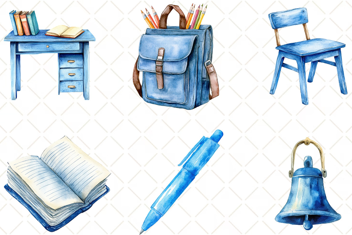 Blue School Clipart, an Illustration by Black Bird Studio (Photo 3 of 6)