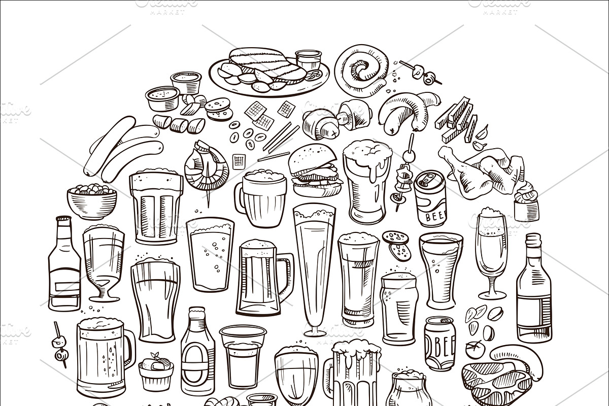 Pub Foods&Drinks | Doodle Vector, a Pattern Graphic by Red Spruce's Vector Shop (Photo 3 of 11)