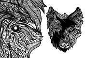 Wolf and Raven, an Animal Illustration by Apolinarias Art (Thumbnail 1 of 5)