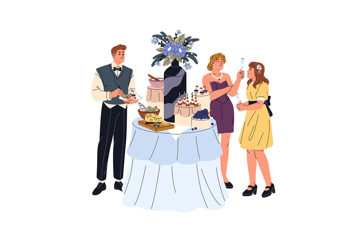 People eating at festive table set, a Person Illustration by PaperTrident (Photo 13 of 13)