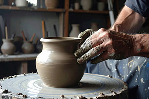Potter Shaping Clay Vase on Wheel, an Arts & Entertainment Photo by Davizro's Market