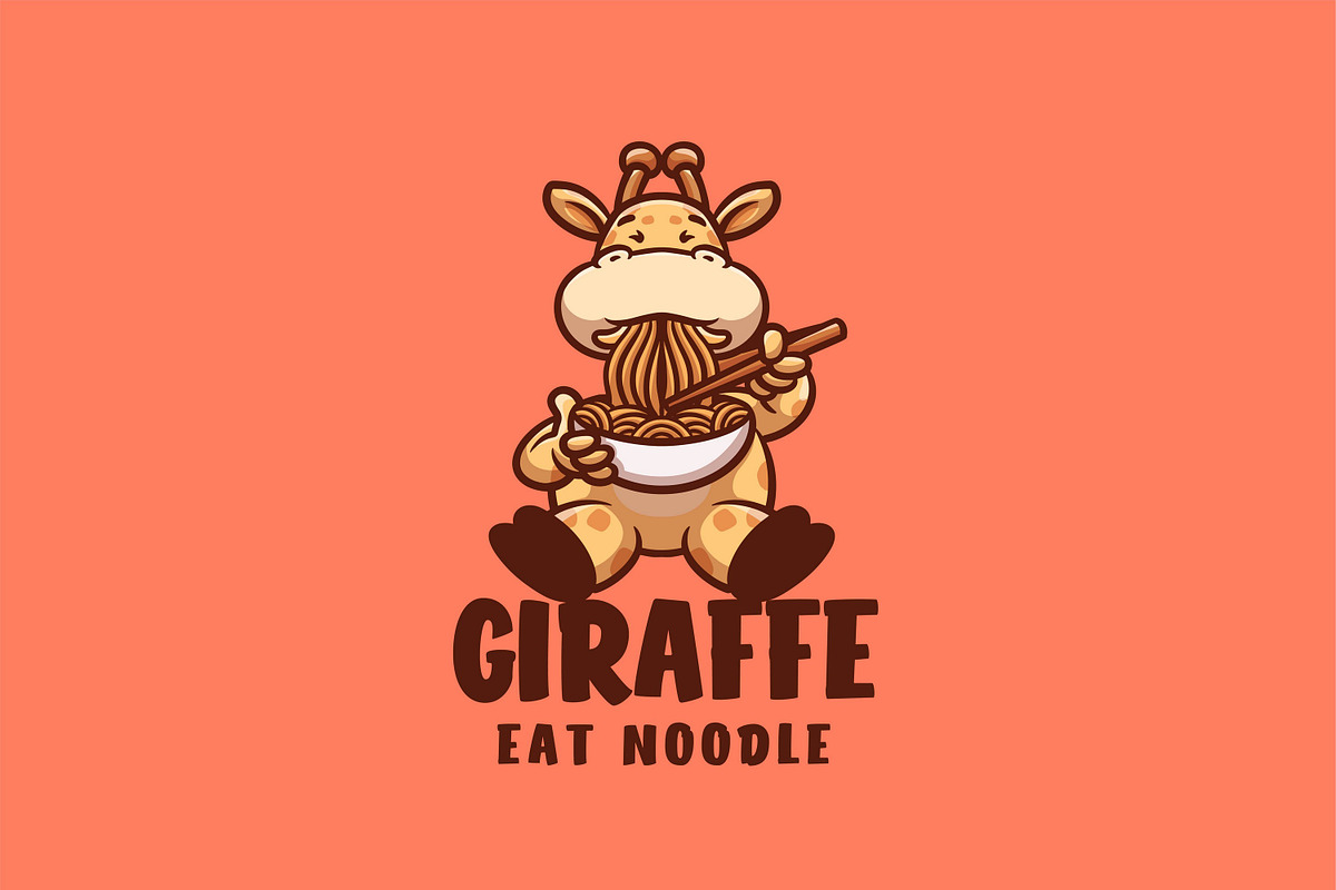 Giraffe Eat Noodle Cartoon Logo, a Branding & Logo Template by Gumrega Studio