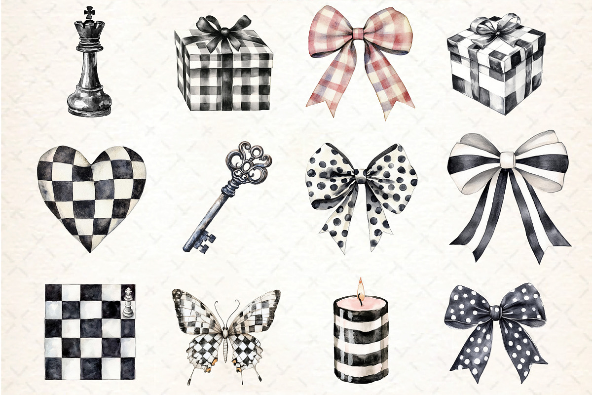 Watercolor Black and White Clipart, an Illustration by DreamCafeArt (Photo 3 of 4)