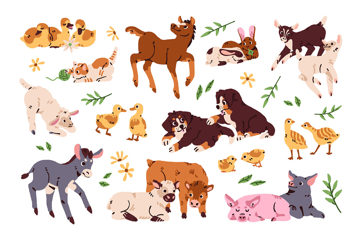 Cute baby farm animals set, an Animal Illustration by PaperTrident (Photo 1 of 5)