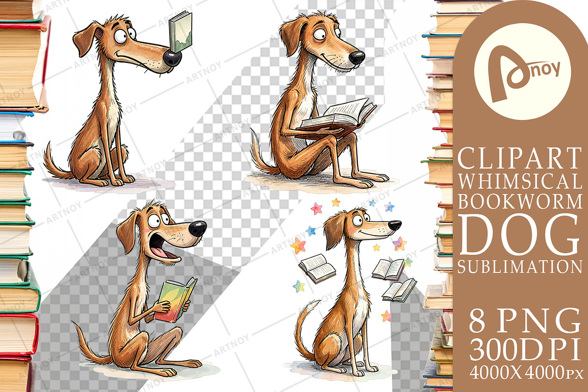 Bookworm Dog Sublimation PNG, an Animal Illustration by Artnoy (Photo 15 of 18)