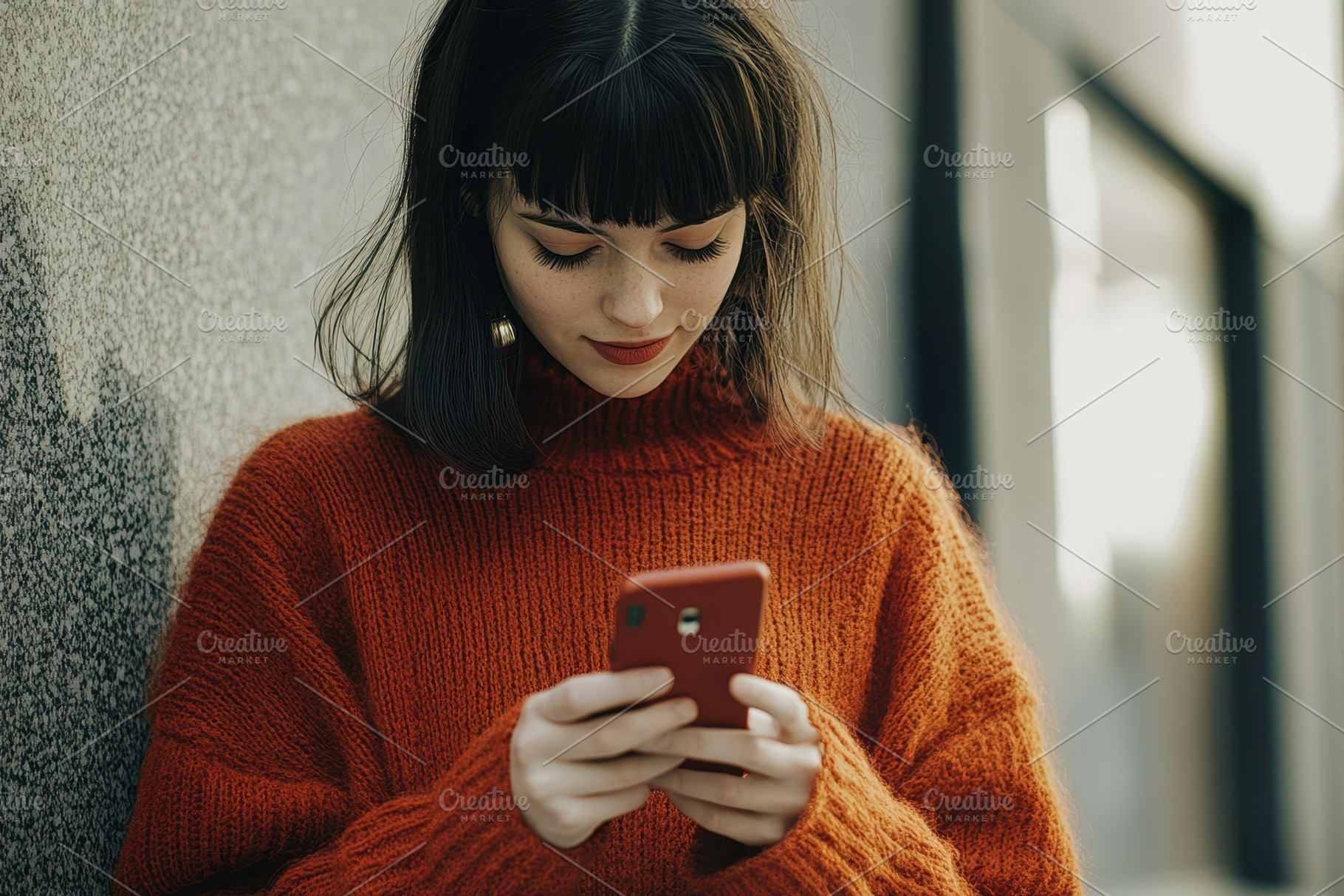 Young woman uses smartphone, a Photo by Pavel_design