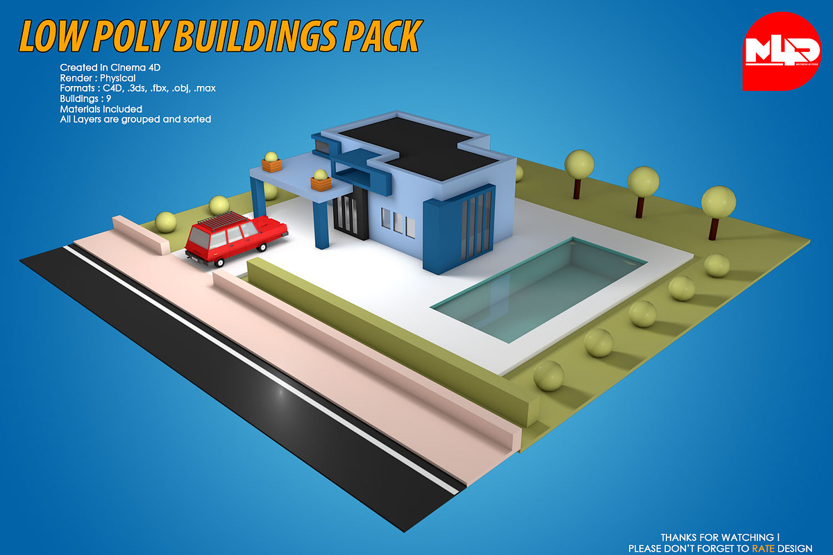 Low Poly Buildings Pack, an Architecture 3D Model by multimedia4ds (Photo 2 of 10)