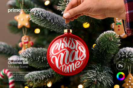Hand Holding Christmas Ball Mockup