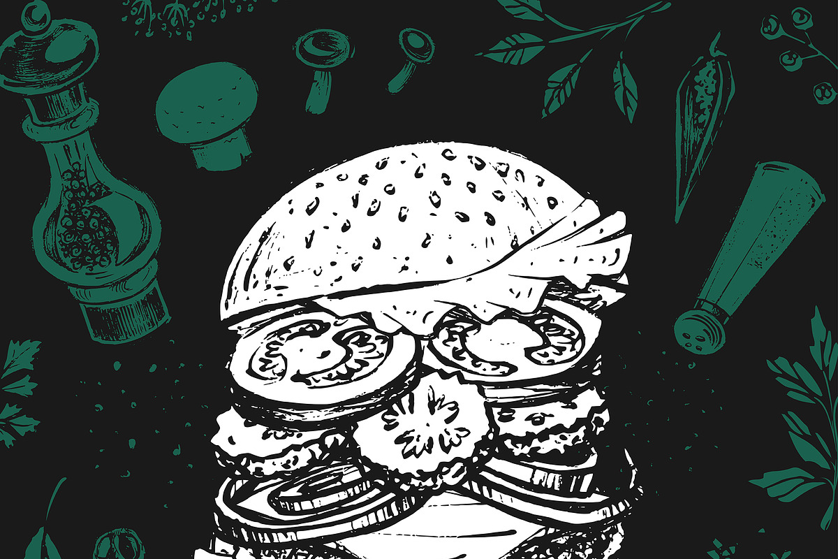 Burger menu. Hand-drawn. Chalk style, a Decorative Illustration by Margo Miller (Photo 15 of 15)