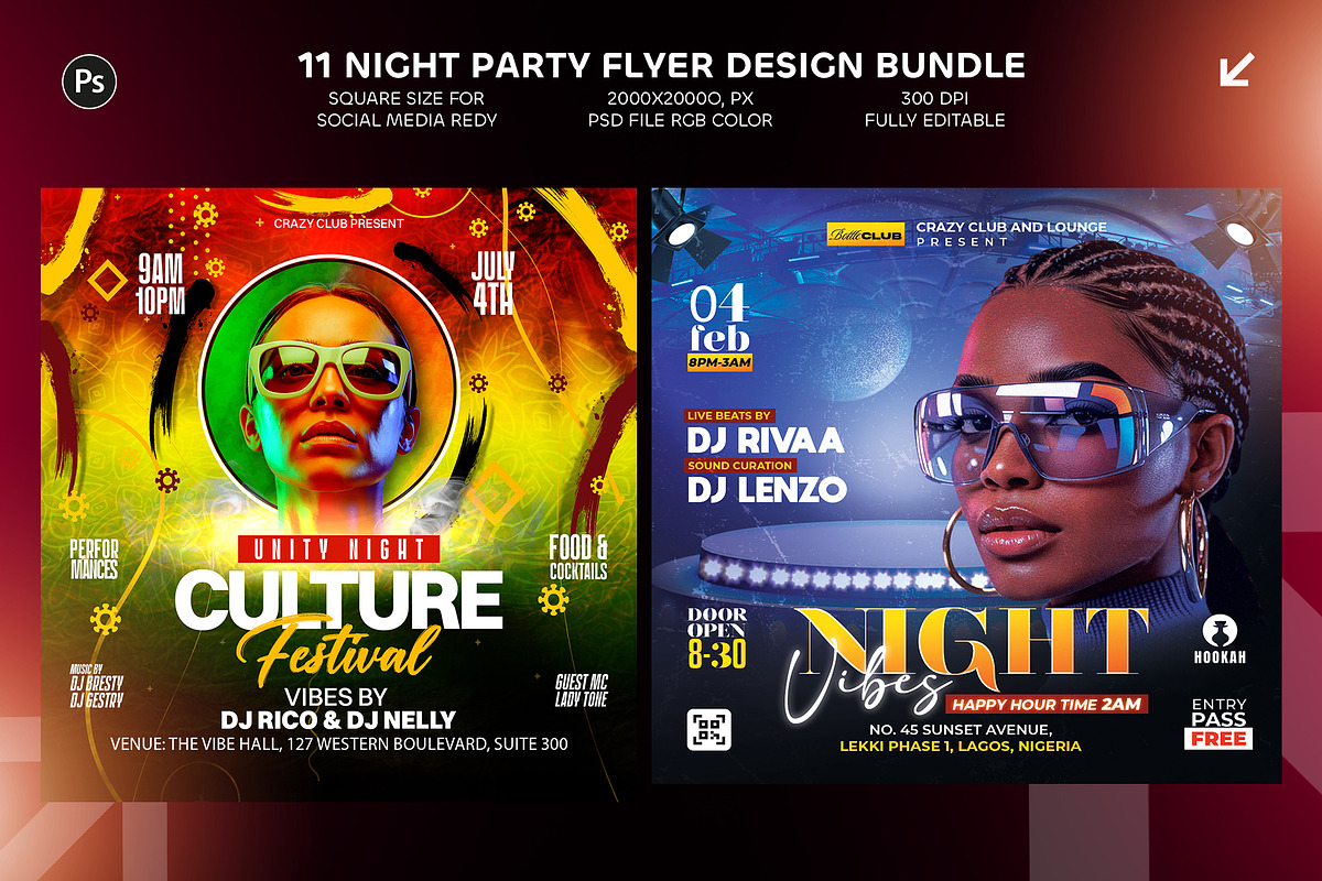 11 Night Party Flyer Design Bundle, a Graphic by Shajib Shikder (Photo 4 of 7)