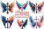 Watercolor Cross With Wings Clipart, a Seasonal Illustration by Craft Nest (Thumbnail 1 of 5)