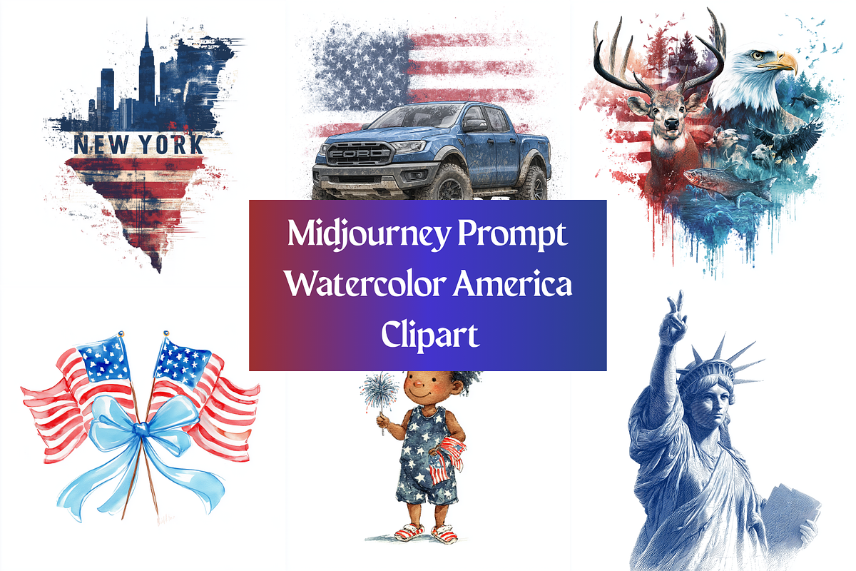 Prompt Watercolor America Clipart, a Decorative Illustration by Creative design (Photo 1 of 7)