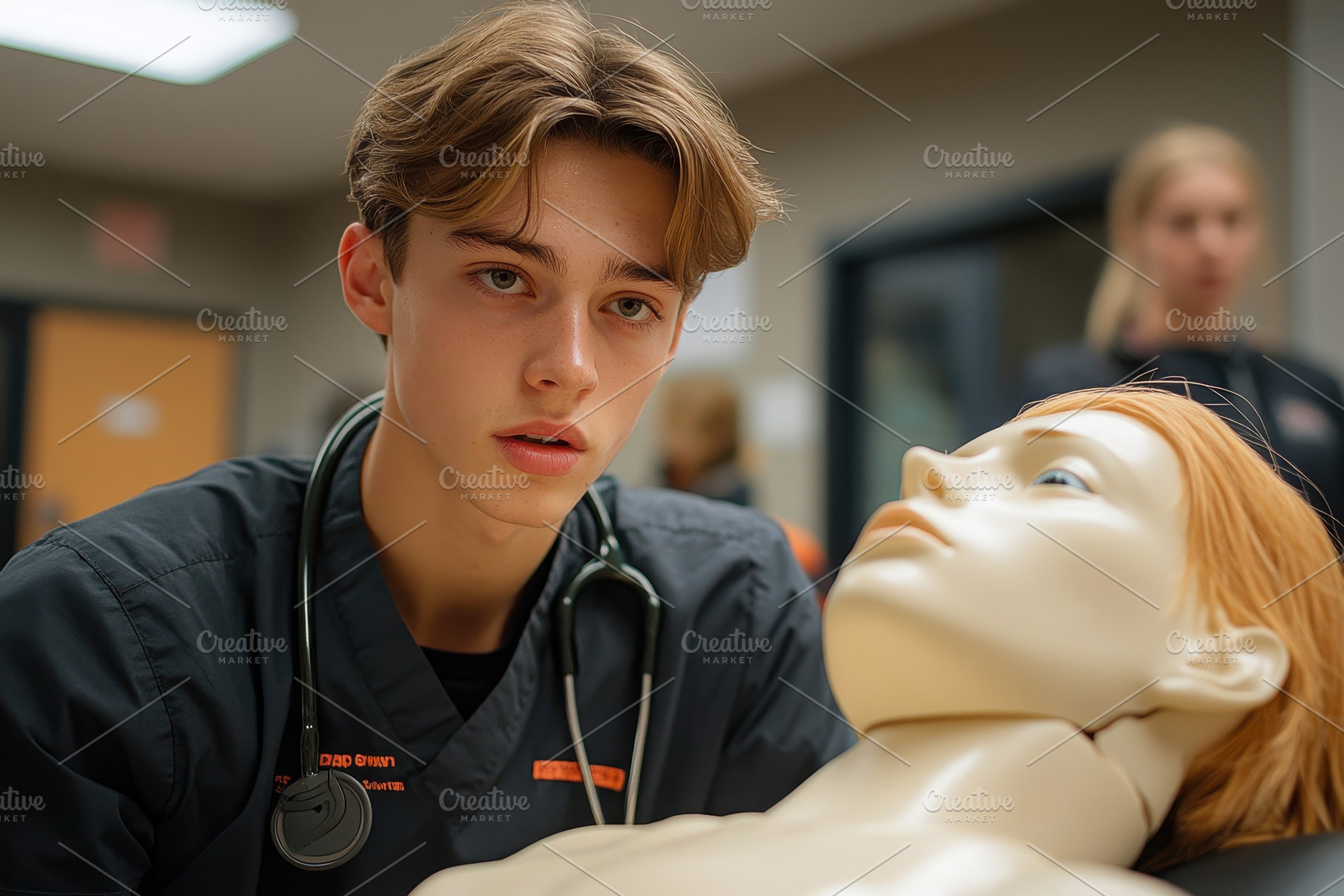 Young medical student practices resu, a Photo by Tanuart