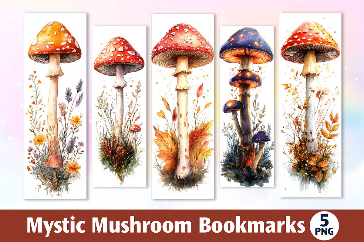 Mushroom Printable Bookmarks, an Illustration by Dream Creation