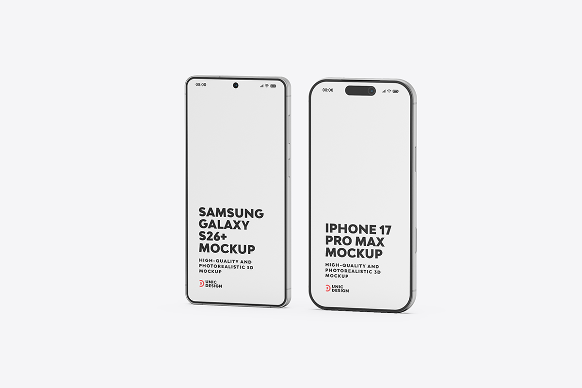 iPhone 17 & Samsung S26 Phone Mockup, an iPhone Mockup by UnicDesign (Photo 4 of 9)