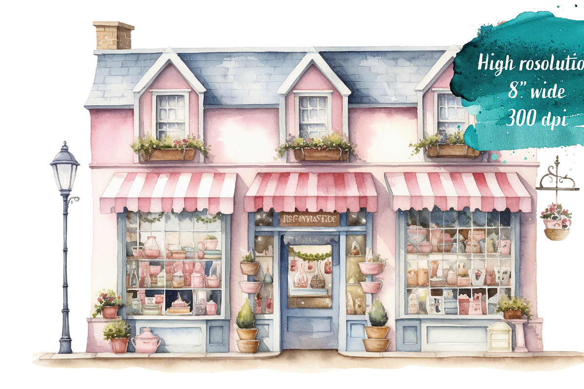 Watercolor Little Shops Illustration, an Object Illustration by Verdigris Studios (Photo 2 of 3)